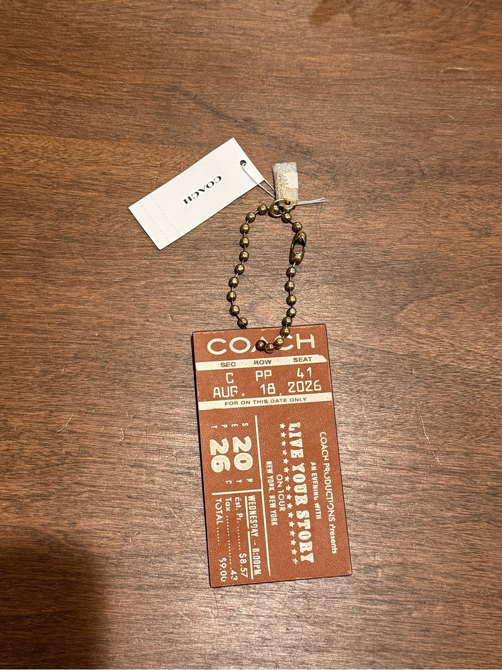 Coach Bag Charm - Ticket Amber & Brass NWT